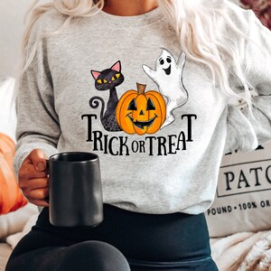 Trick or Treat, Halloween Sweatshirt, Halloween Crewneck, Halloween Pumpkin Ghost Pullover Sweatshirt, Cute Halloween Sweatshirts for teen