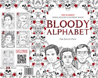 Downloadable BLOODY ALPHABET: Scariest Serial Killers Coloring Book. A True Crime Adult jpg, pdf