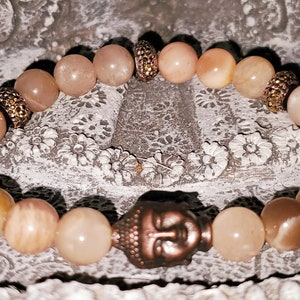 7mm Peach Moonstone and Sunstone Crystal Beaded Bracelet