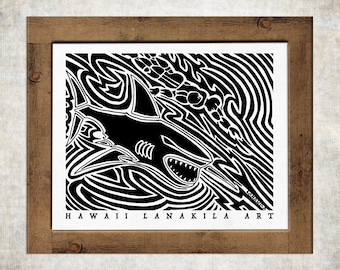 Shark Swim "Ohana Mano" Poster by Hawaiian Artist Lanakila 808 HLA