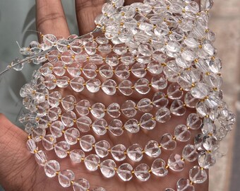 Natural Rock Crystal 8 Inch Strand Faceted Fancy Heart Shape Beads Size-8mm