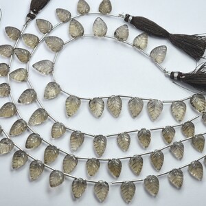 Smoky Quartz Carved Pear Leaf Beads (16 Pieces, 12-13mm)