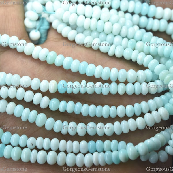 16 Inches Strand Gorgeous Quality Natural Blue Opal Smooth Rondelle Shape Beads Size-6.50-7.00mm