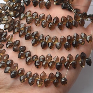 7 Inch Strand Natural Smoky Quartz Faceted Pear Shape Beads Size-6x8mm