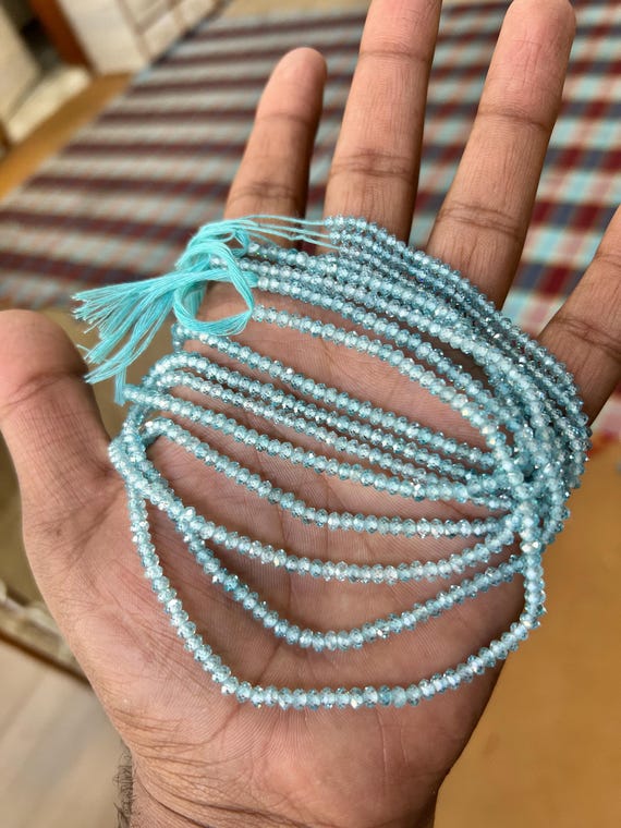 14 Inch Strand Super Quality Natural Blue Zircon Faceted Round