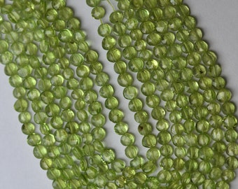 天然ペリドットのファセットコインビーズ：13.5インチストランド（4.50