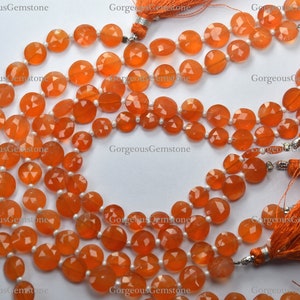 Carnelian Faceted Coin Beads: Natural Orange Gemstone Strand (8.5 Inches)