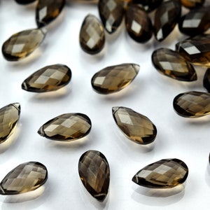 Faceted Smoky Quartz Pear Beads: Natural Gemstone Jewelry (8x15mm)