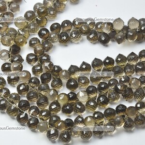 10 Faceted Smoky Quartz Dewdrop Beads - 10mm