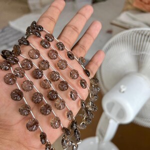 10 Pieces Natural Smoky Quartz Carved Coin Shape Beads Size-11mm