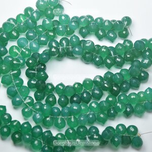 Green Onyx Faceted Drop Beads: Natural Gemstone Strand (7 inch)