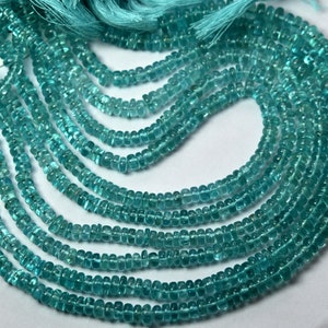 10 Inches Strand, AAA+ Super Quality, Natural Apatite Gemstones, Center Drilled, Smooth Fancy Rondelles Shape Beads, Size-4.00-5.00mm Approx