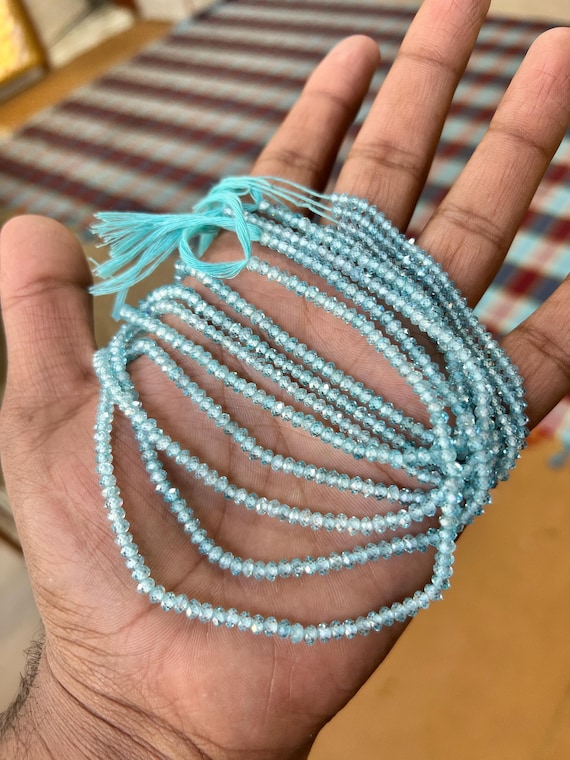 14 Inch Strand Super Quality Natural Blue Zircon Faceted Round