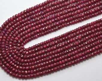12.50 Inches Strand Gorgeous Quality Natural Dyed Ruby  Faceted Rondelles Shape Beads Size-4.50mm