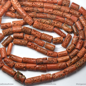 9 Inches Strand Gorgeous Quality Natural Coral Smooth Tube Shape Beads Size-11.00-18.00mm