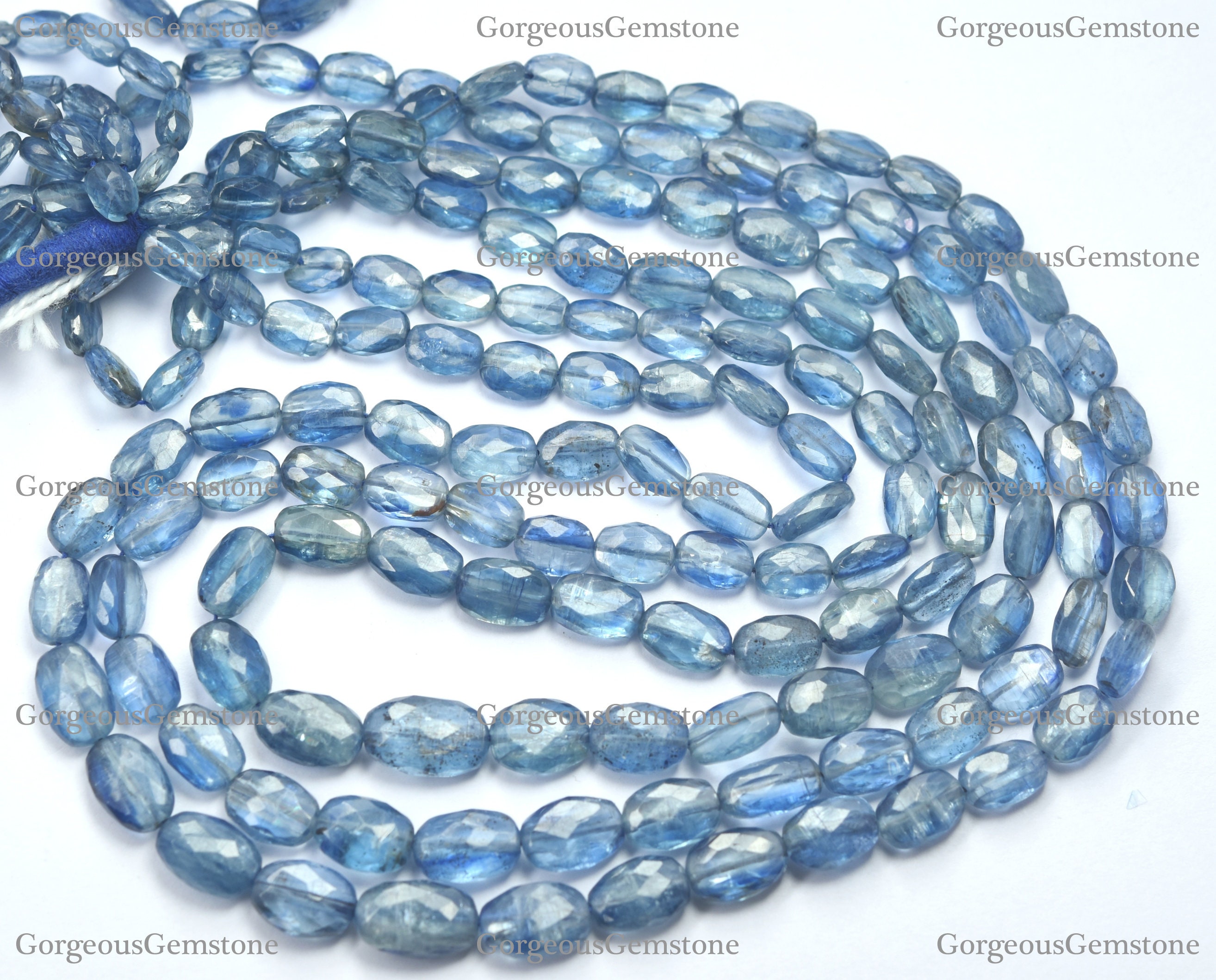 ブルーカイヤナイトのファセットブリオレットビーズ：17インチ