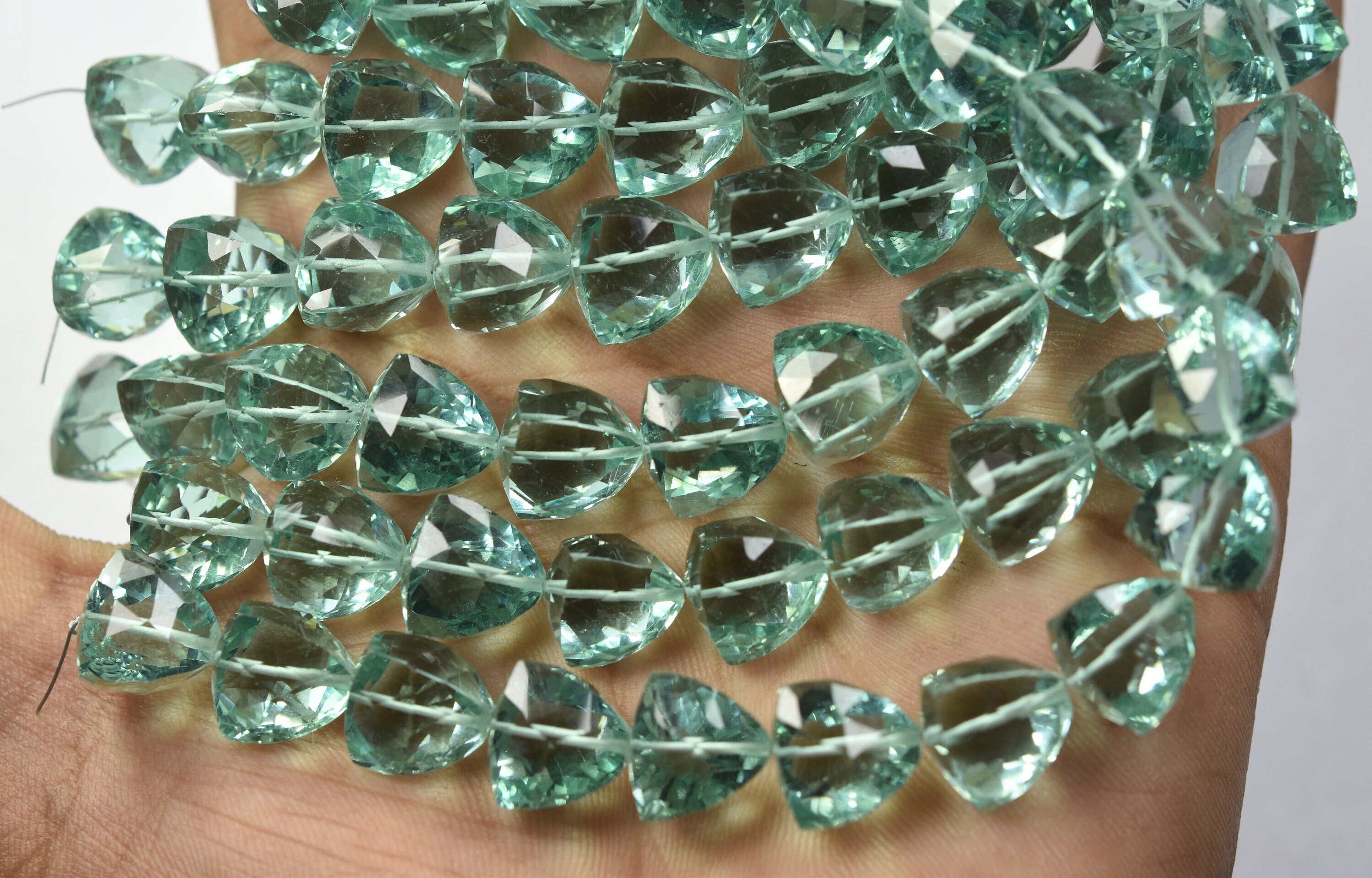 8 Inches Strand Gorgeous Quality Sea Green Quartz Faceted
