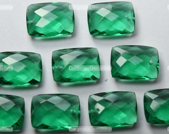 4 Beads Gorgeous Quality Emerald Green Hydro Quartz Faceted Front Drilled Rectangle Shape Beads Size-13.00x18.00mm