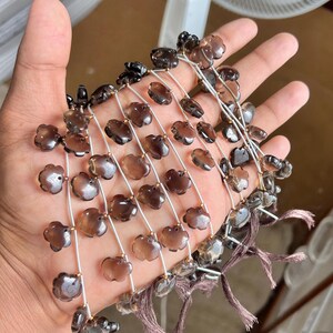 10 Pieces Natural Smoky Quartz Carved Fancy Cloud Shape Beads Size-12x14mm
