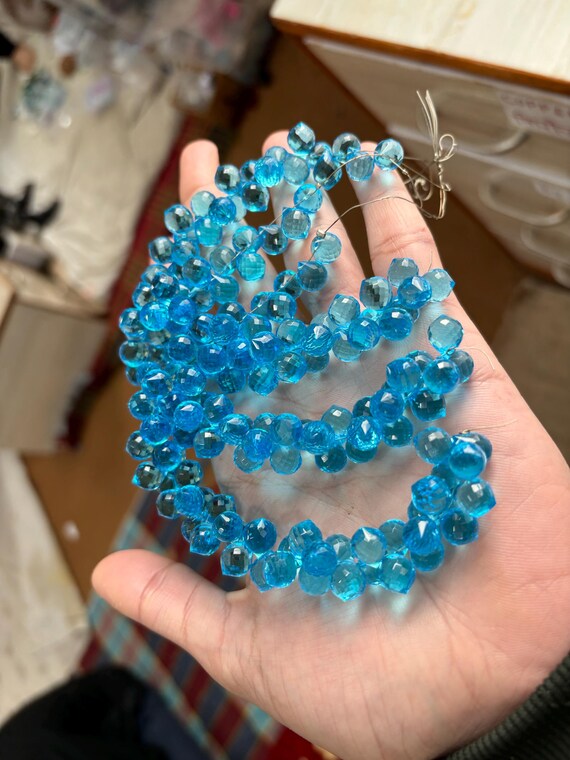 Swiss Blue Quartz 10 Pieces Faceted Dewdrops Shape Beads Size