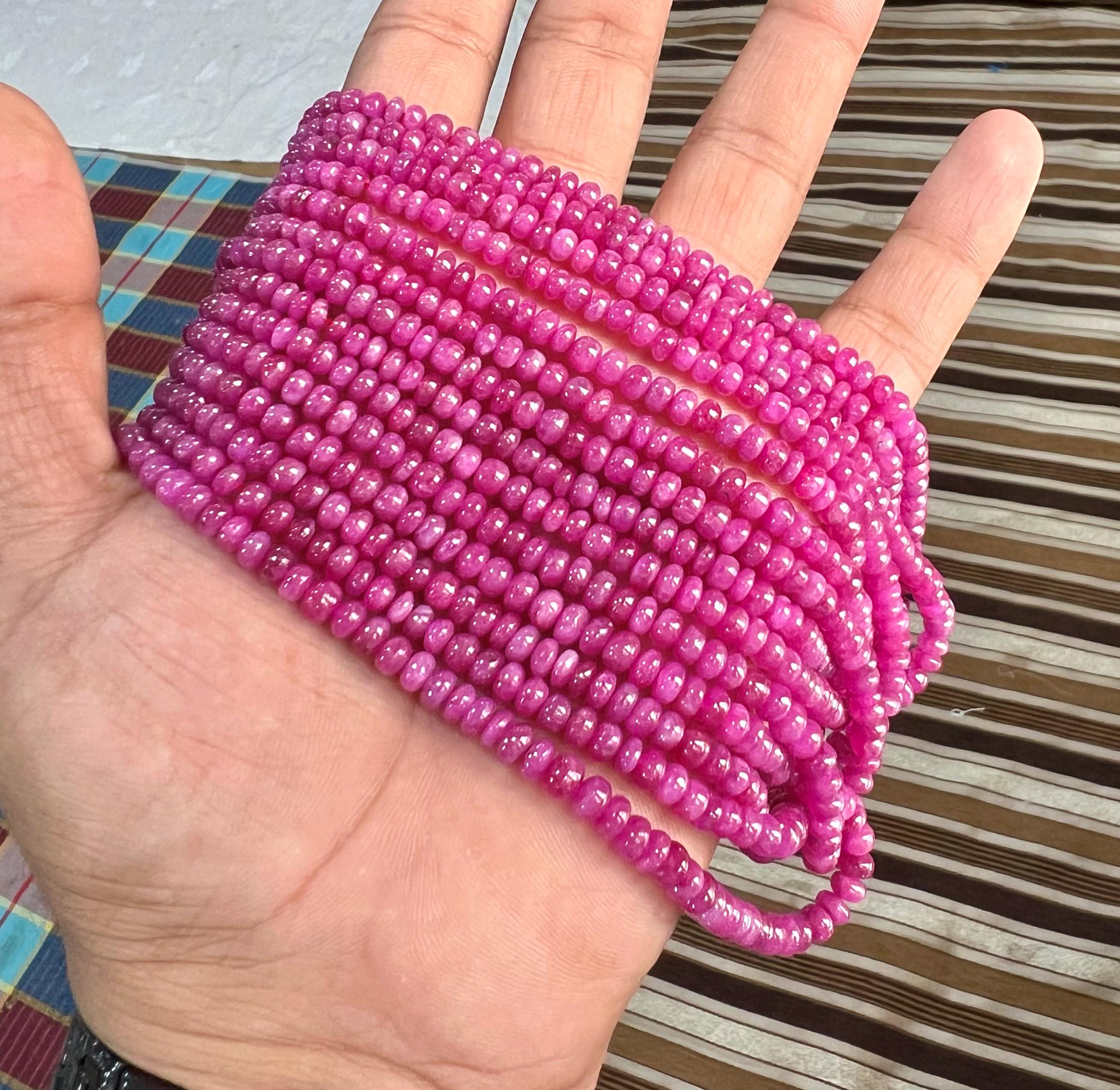 Super Quality Natural Ruby Smooth Rondelle Shape Beads Size-3.5-5.5mm