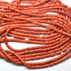 7 Inches Strand Gorgeous Quality Natural Coral Smooth Tube Shape Beads Size-6-9mm