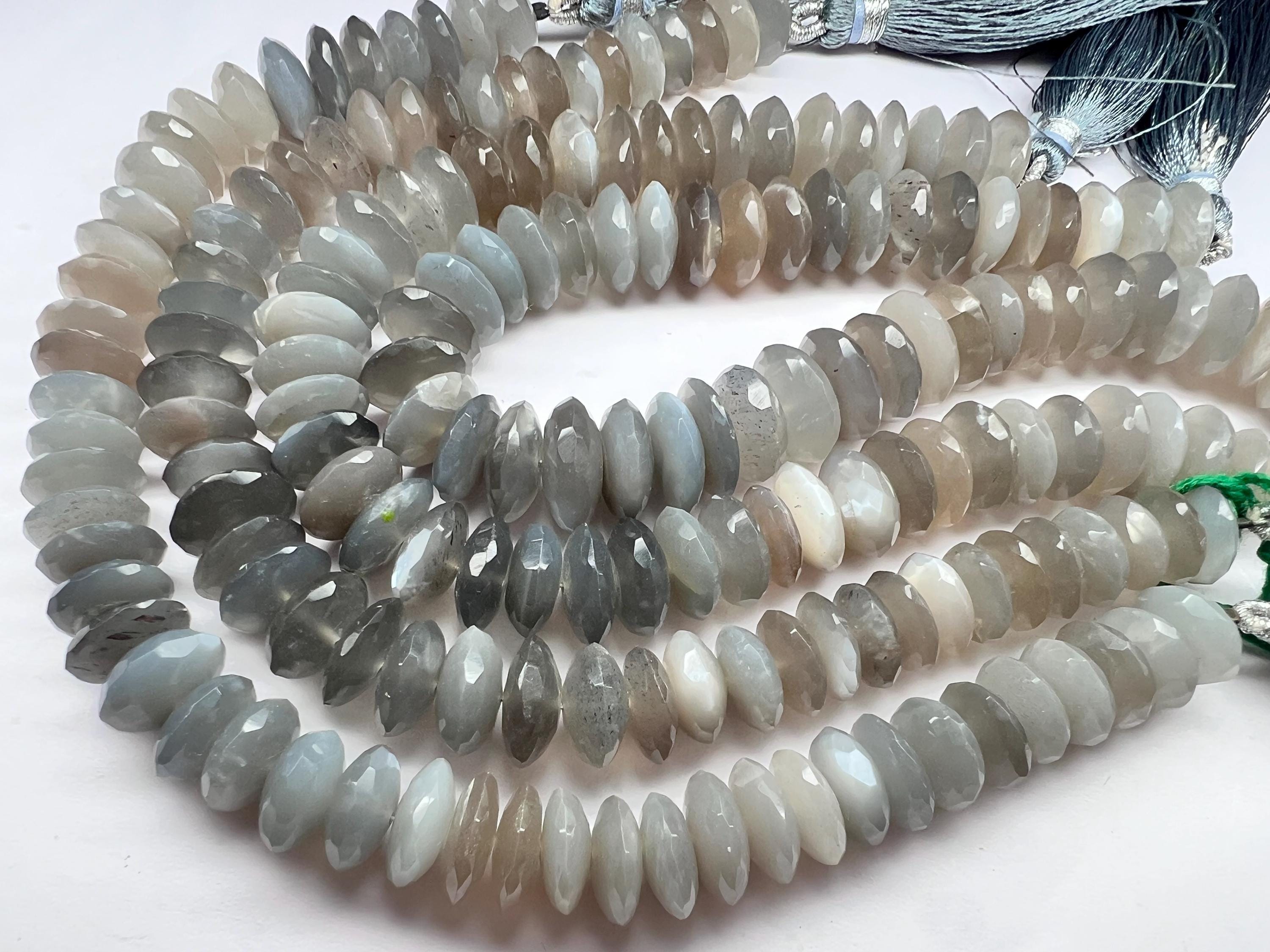 ブラウンムーンストーンファセットホイールビーズ：8インチストランド