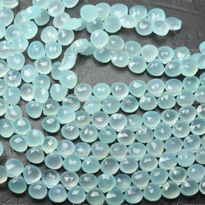 Aqua Blue Chalcedon Herz Perlen: Facettierter Edelstein Strang (8 mm, 7 Inch)