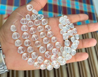 100% Natural Rock Crystal 10 Pieces Carved Heart Shape Beads Size-11mm