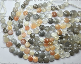 10-Zoll-Strang wunderschöne Qualität natürliche Multi Mondstein facettierte Münze Form Perlen Größe-12-14mm