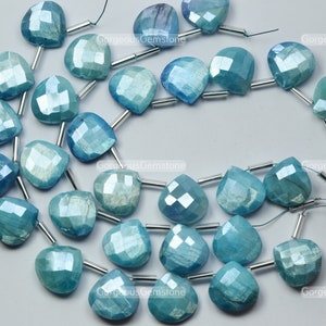 6 perline a forma di cuore in pietra di luna mistica blu cielo: pietra preziosa sfaccettata (14 mm)
