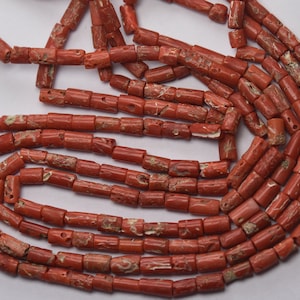 16 Inches Strand Natural Coral Smooth Tube Shape Beads Size-5-11mm