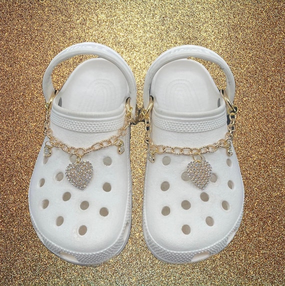 Luxury Gold/White Leather Chain Charms For Crocs. Suitable For Adult Crocs.