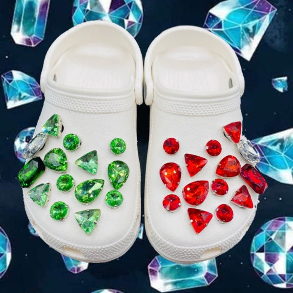 Crocs High Quality Red and Green Luxury Crystal Charms for your Crocs, Croc Accessories for Girls and Adult Women