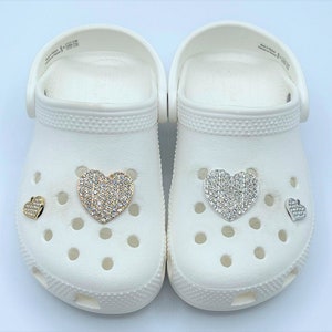 Croc Charms ( 2 / 4 pcs ) Lovely Heart Gold & Silver Rhinestone for Shoes, Charms for your Crocs, Croc Accessories for Girls and Adult Women