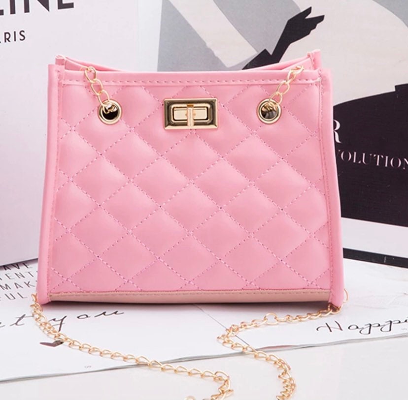 Luxury Tote Handbag With Classic Gold Chain Handle/ Free