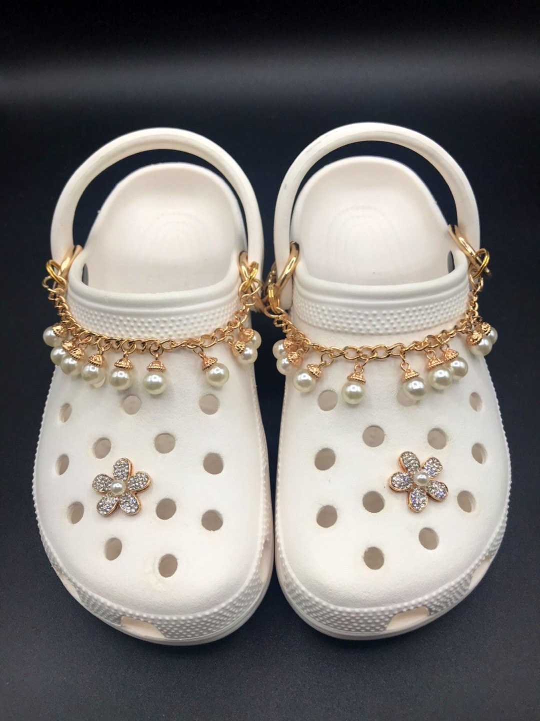 Lixx Pearl Shoe Chain Accessories Cute Shoes Charm 2 Pieces DIY Bling Metal  Chains Acrylic Rhinestone Party Favors Birthday Gifts Clog Sandals Casual