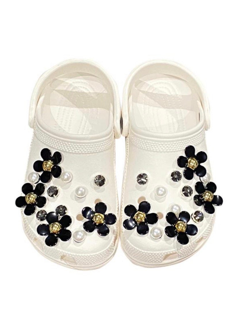 Black flower crocs sale