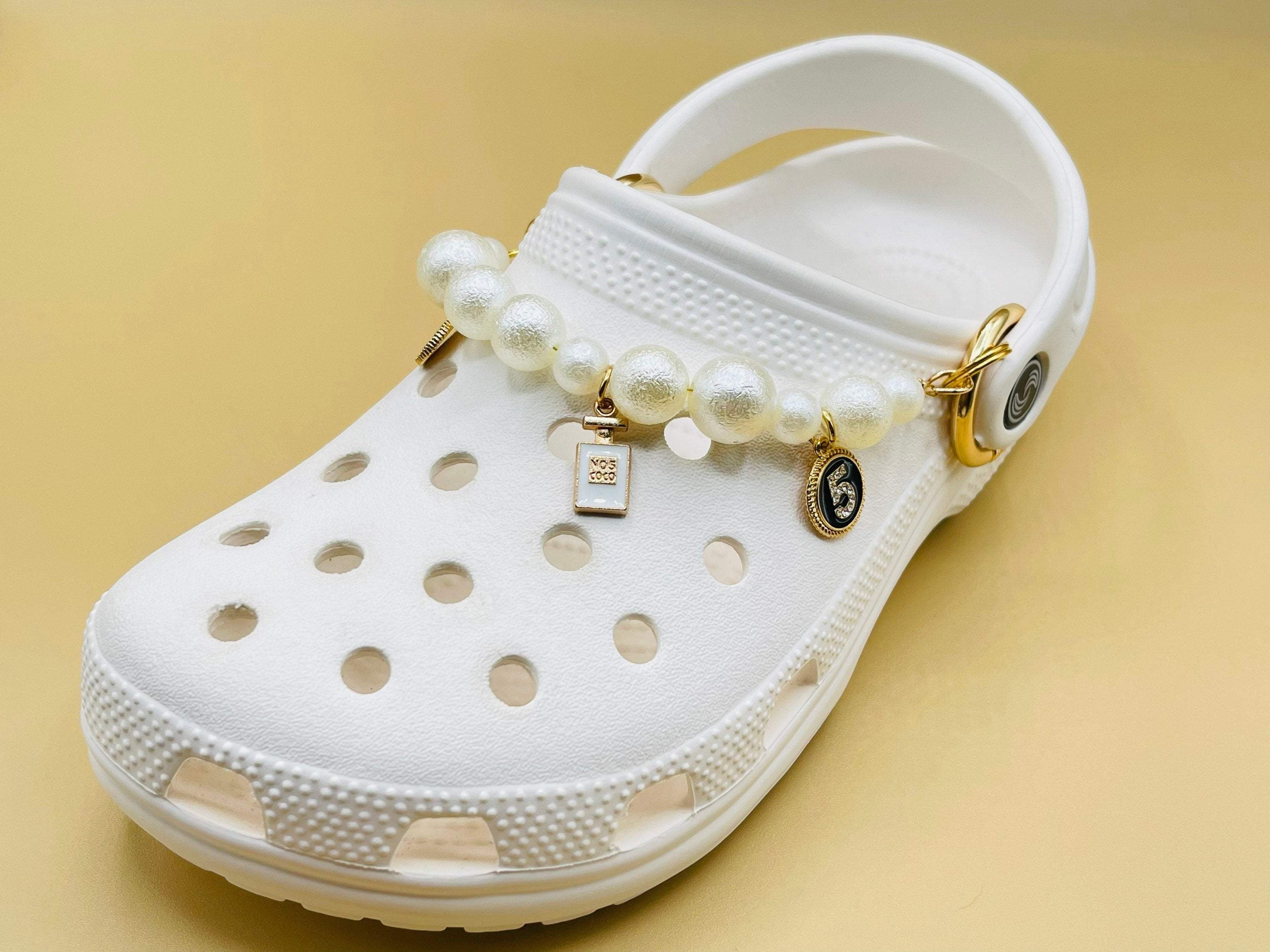 Croc Charms Gold Diamonds and Pearls Set. Charms for Your Crocs, Croc Accessories for Girls and Adult Women