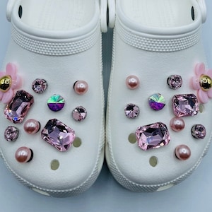 Croc Charms Pink Diamonds Lady Set. Charms for your Crocs, Croc Accessories for Girls and Adult Women