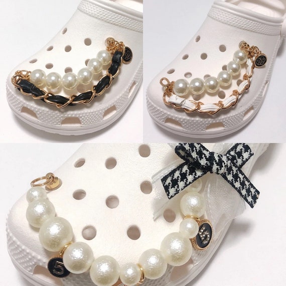 28pcs Hot Selling Pearl Chain Bling Croc Charms Crystal Shoe Charms Fits Fashion Decoration for Clog Shoes Artificial Diamond Bling Chain