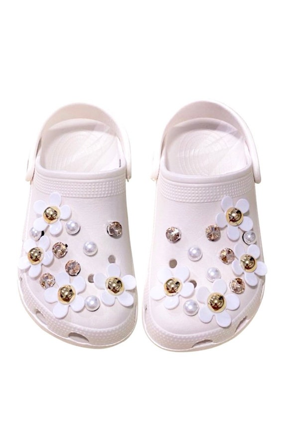 Crocs Charm WHITE Daisy Floral / Pearl / Diamond 12pcs / 24pcs Shoe  Decoration Accessories for Girls and Adult Women 