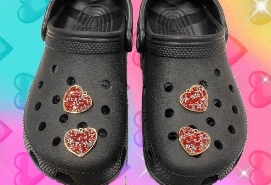 Croc Charms 2pcs Bling Shiny Heart Gold & Silver Etsy