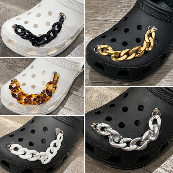 Luxury Gold/White Leather Chain Charms For Crocs. Suitable For Adult Crocs.