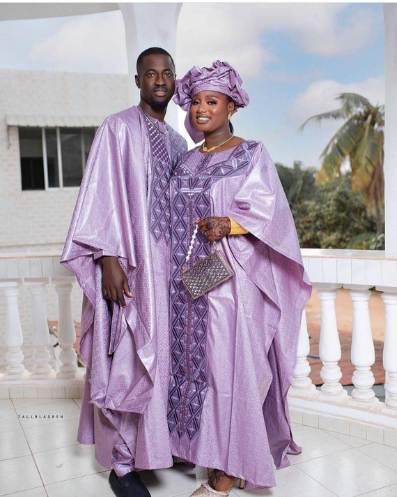 BAZIN RICHE COUPLE Outfit, Supreme Getzner, Bazin Outfit, Bazin Brocade,  Bazin Dress, African Clothing for Couple, African Fabric 