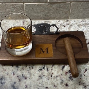 Cigar Ashtray and Coaster Walnut | Leather