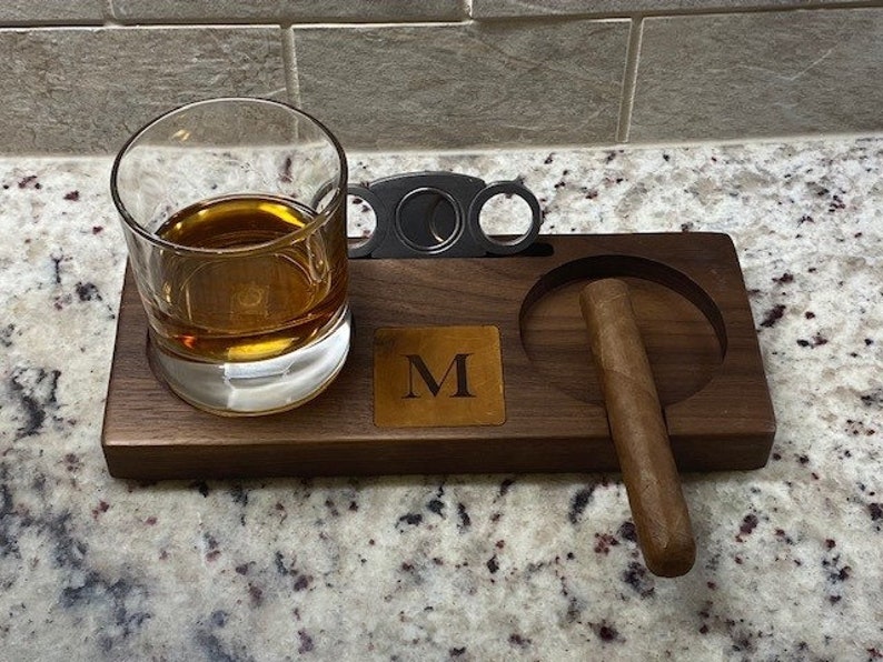 Cigar Ashtray and Coaster Walnut | Leather