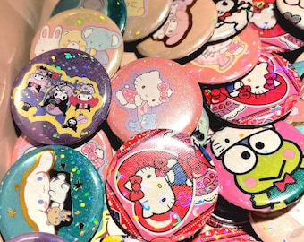 6 set of repurposed kitty and friends buttons