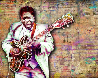 B.B. King Print, B.B. King Artwork, B.B. King Tribute Art, B.B. King Poster for B.B. King Fans