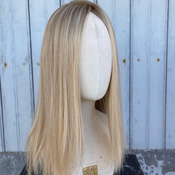Blonde Topper 100% Virgin Remy human hair topper, medium blonde with highlights silk top, blonde topper with highlights, 23” inches - 10x10”